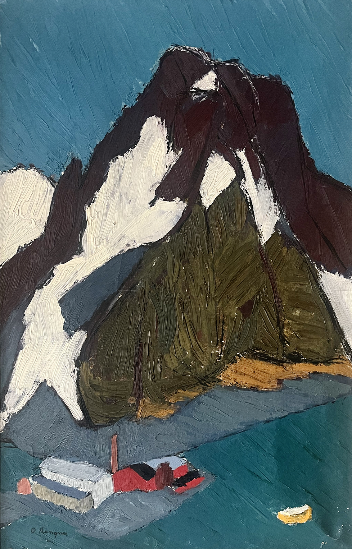 Bild på en oljemålning av Oskar Rangner föreställande ett berg vid Lofoten.